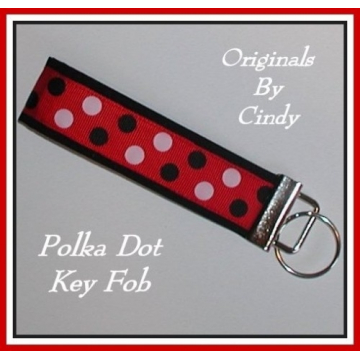 Polka Dot Key Fob Chain Ring Red Black White Dots