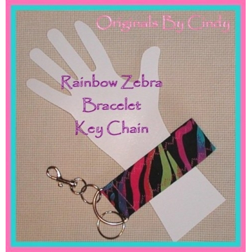 Rainbow Zebra Bracelet Key Chain Turquoise Purple Lime Pink Large Wristlet