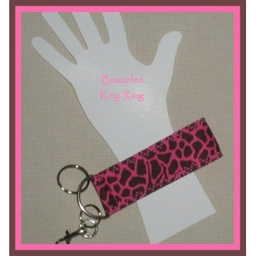 Pink Giraffe Bracelet Key Ring Brown Fob Chain Snap Lock 2 Rings