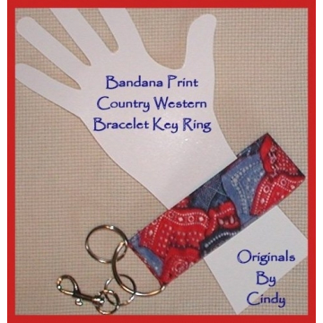 Country Western Bracelet Key Chain Red Blue Bandana Print Rings