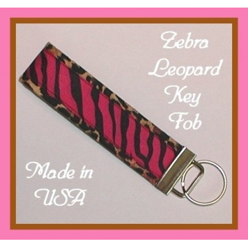 Pink Zebra Key Fob, Zebra And Leopard Key Fob, Pink And Black Zebra Key Ring