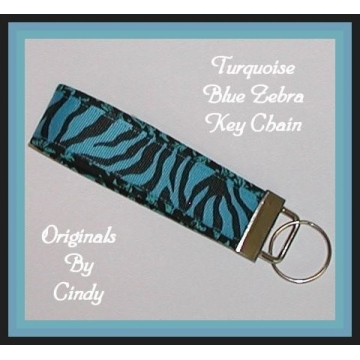 Turquoise Zebra Key Fob, Turquoise Zebra Key Ring, Turquoise Zebra Key Chain