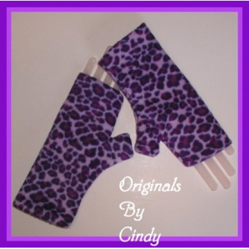 Purple Leopard Gloves Lavender Finger Less Mitts Reversible Thumb Fingerless