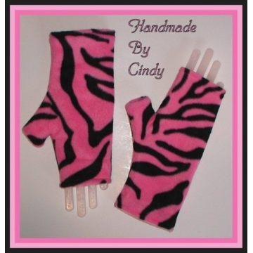 Hot Pink Zebra Fingerless Gloves Black Driving Mitts Reversible Thumb