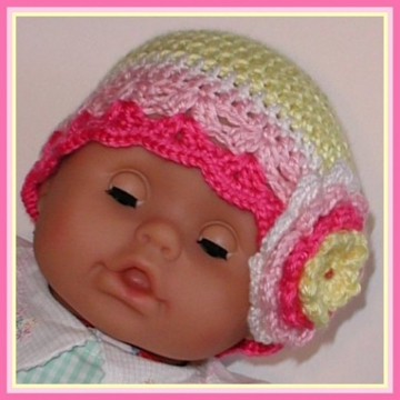 Yellow And Pink Baby Girls Hat, Yellow Pink Baby Hat, Yellow Pink White Baby Hat