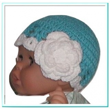 Turquoise And White Hat For Baby Girl, Turquoise Baby Nat, Turquoise Newborn Hat