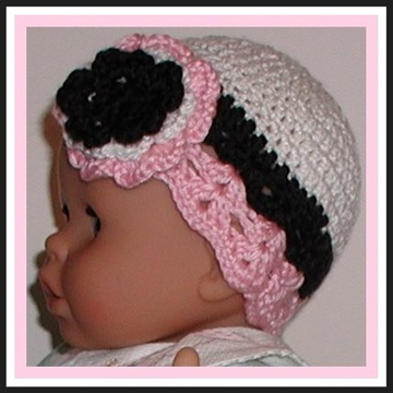 Pink Black White Baby Hat, Pink Black Hat For Baby Girls, Pink White Girls Hat