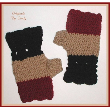 Fingerless Gloves Tan Black Cranberry Dark Red Light Burgundy Mittens Handmade