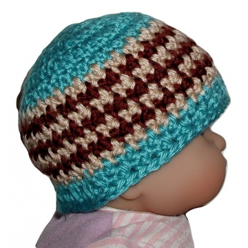 Turquoise Baby Boys Hat, Turquoise Brown Khaki Hat For Baby Boys