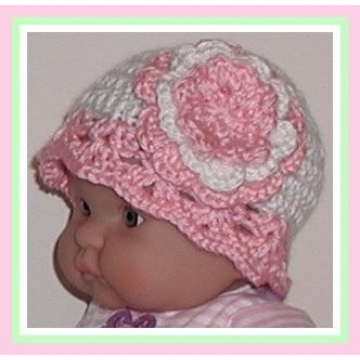 Baby Girls Flapper Hat, Pink And White Cloche For Baby Girls, Pink White Flapper