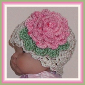 Cream Baby Girls Hat With A Pink Rose