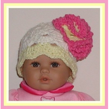 Pink And Yellow Baby Hat, Yellow And Pink Preemie Hat, Extra Small Cream Hat