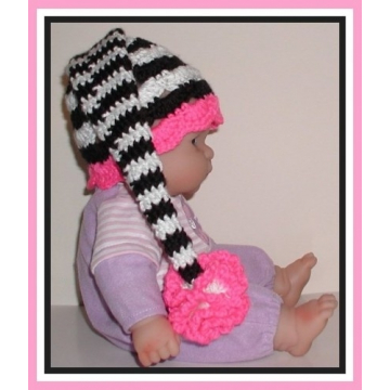 Zebra Elf Hat, Zebra Baby Girls Hat, Zebra Hot Pink Baby Girl Hat