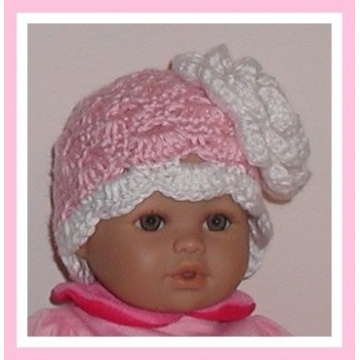 Pink And White Preemie Hat, Pink Hat With White Rose, Hats For Preemie Girls