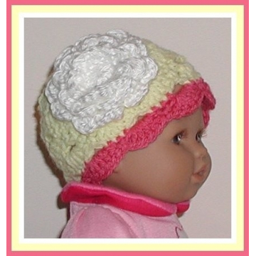 Yellow Preemie Hat, Preemie Hat With White Flower, Yellow Coral Hat