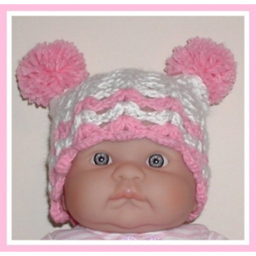 Snow White Girls Hat, Pink Baby Hat With Pompoms, Pink Pom Poms Jester Baby Hat