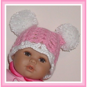 Hats For Preemies, Pink Preemie Hat, Extra Small Pink Hat, White Snow Balls Hat