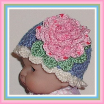 Blue Baby Hat Girl Pink Shaded  Rose Sage Green Leaves Girls  3-6 months