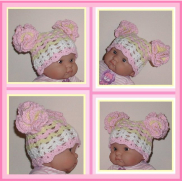 Yellow Pink Newborn Girl Baby Hat Pastel Mums Flowers White Small Girls