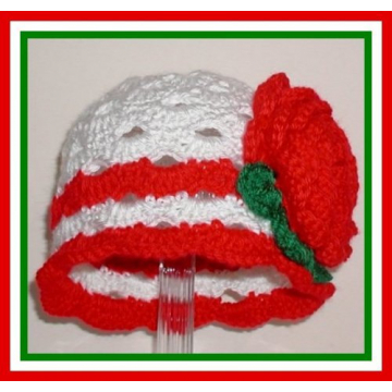 Toddlers Christmas Hat, Red And White Toddler Christmas Cloche, Red Rose Hat