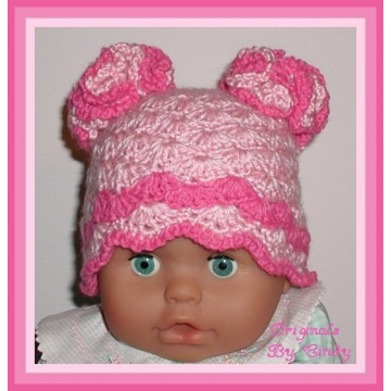 Pastel And Hot Pink Baby Hat Ruffled Flowers Babies 6-12 Months Girls Pinks