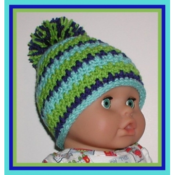 Apple Lime Green Baby Hat Boys Aqua And Royal Blue 3-12 Months Beanie Stripes