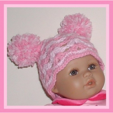 Pink Preemie Hat With Pompoms