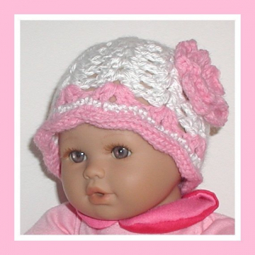 Preemie Girl Hat White Medium Shade Of Pink Baby Hat With Petite Pink Flower