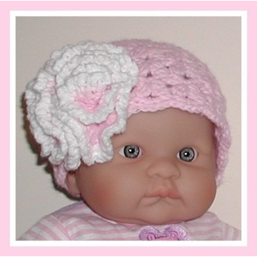 Pastel Pink Baby Hat Newborn Girl Big Flower With White Ruffled Edges