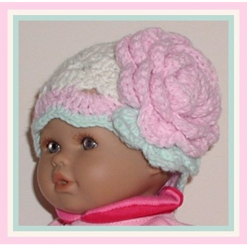 Cream Preemie Hat, Preemie Girl's Hat In Cream With Pink Rose