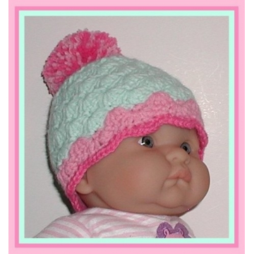 Mint Green Baby Girl Hat Hot Pink Pompom Newborn Girls 0-6 Months Girls Pom Pom
