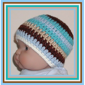 Brown Tan Hat Baby Boy Turquoise Cream Blue Newborn Boys Beanie Stripes