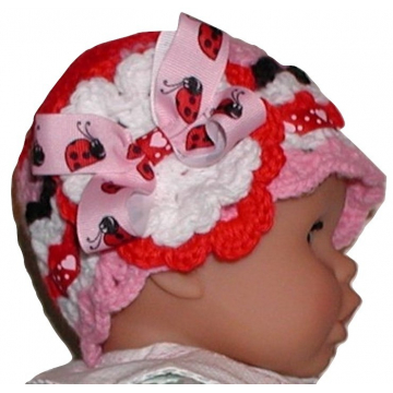 Pink Ladybug Hat Baby Red Ladybugs Ribbon Bow Flower Hearts White Black
