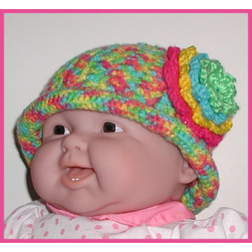 Groovy Colors Hat For Toddlers Babies Girls Bright Colored Flower Aqua Lime Pink