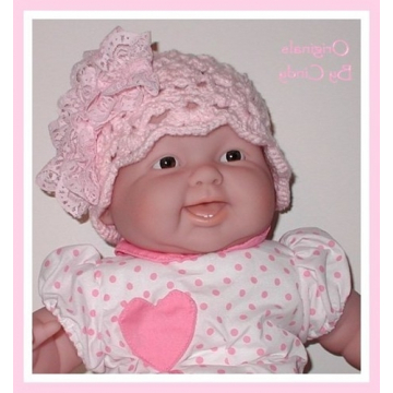 Light Pink Lace Baby Hat Girls Lacy Large Bow Babies Girl 6-12 Frilly Girl