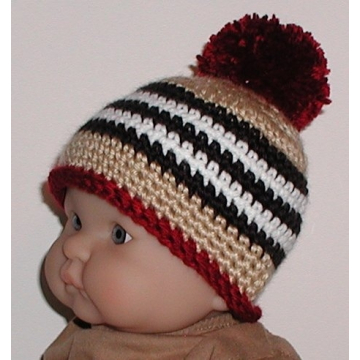Tan Burgundy Baby Boys Beanie Hat Black And White Stripes Newborn 0-6 Months