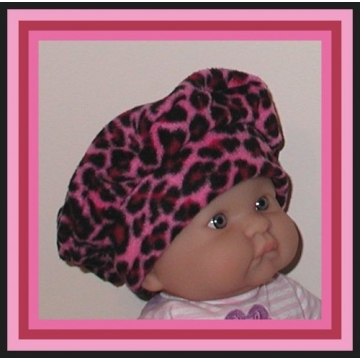 Pink Baby Beret Leopard Girl Hat Soft Black Fleece Newborn Girls 0-6 Small