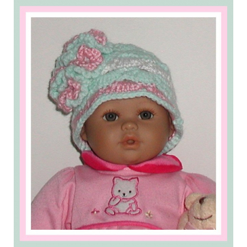 Preemie Girls Flower Hat Ready To Ship Mint Pastel Green White Pink Ruffled Girl