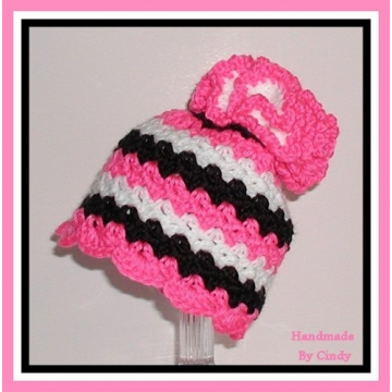 Black And White Baby Hat With Hot Pink Stripes 6-12 Months Girls Babies