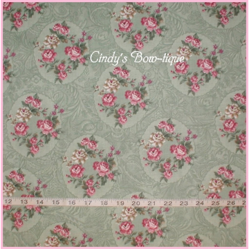 Shabby Cameo Chic Rose Fabric Pink Sage Olive Hunter Green Mauve Small Floral