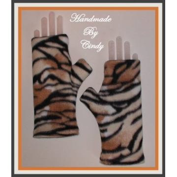Tiger Fingerless Gloves Khaki Caramel Cream Black Double Layer Tan