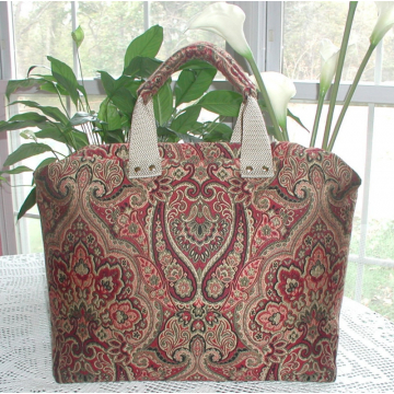 Burgundy Carpet Bag, Burgundy And Green Carpet Bag Tapestry, Dark Red Travel Bag