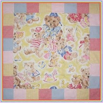 Unisex Baby Quilt Teddy Bear Red Blue Pink Yellow Bears Gingham