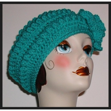 Teal Beret Green Hat With Big Flower Dark Turquoise Women Teen Cold Weather Gear