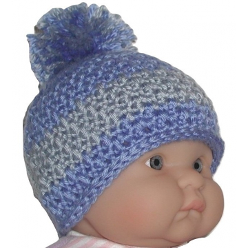Country Blue And Gray Newborn Striped Baby Boys Hat Grey Beanie Boy With Pompom