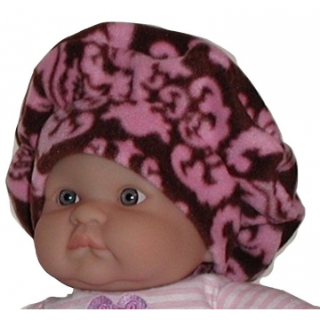 Damask Baby Hat, Pink And Brown Baby Beret, Small Pink And Brown Baby Hat