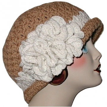 Tan Hat For Women, Tan Flapper, Tan And Off White Cloche, Off White Flapper Hat