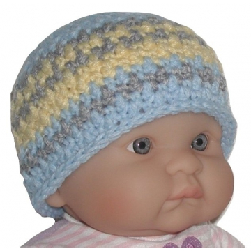 Newborn Striped Baby Boys Hat, Blue And Yellow Baby Boy Beanie