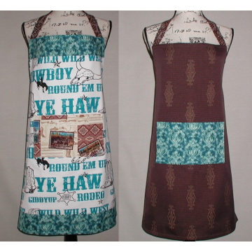 Brown And Teal Western Apron, Western Kitchen Apron, Teal Green Western Apron