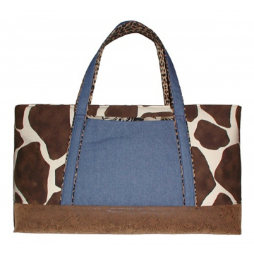 Giraffe Travel Bag Extra Large, Giraffe Carpet Bag, Giraffe Denim Carpet Bag